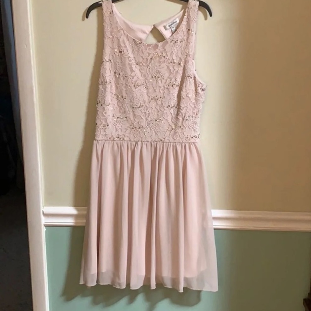 Gold metallic lace knee length dress